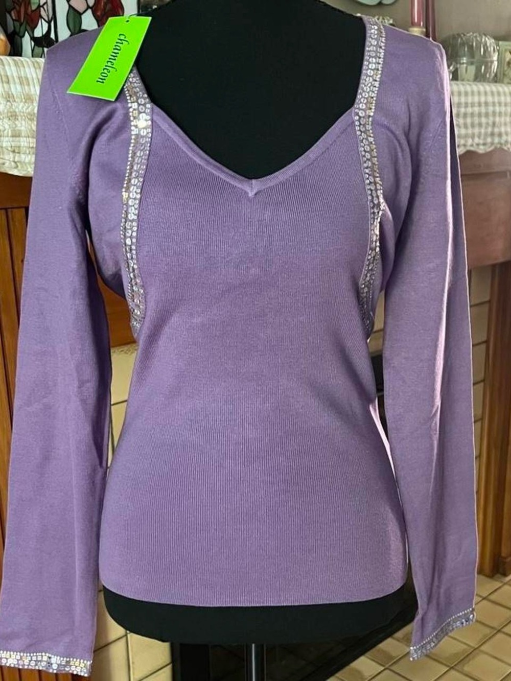 Vintage sequin embroidered long sleeve chameleon